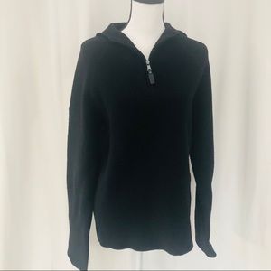 Polo black hooded 3/4 zip up wool cashmere sweater